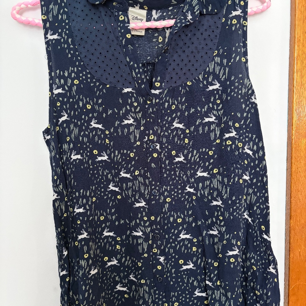 Disney LC Lauren Conrad Navy Rabbit Print Blouse Size Small